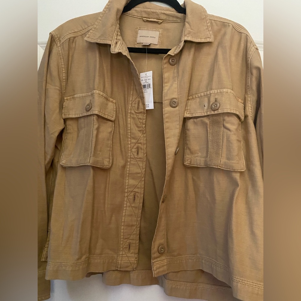 American Eagle Outfitters Tan Button-Up Shirt Jacket